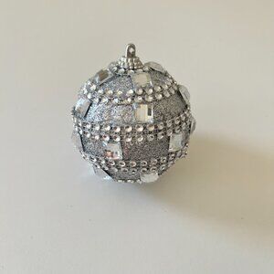 4 Piece Silver Glitter Ornaments Styrofoam Beaded Rhinestone Glam Holiday Décor